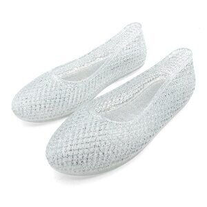 Lurneyt Women's SILVE Glitter Jelly Flexible Ballet Flats Breathable Mesh Design
